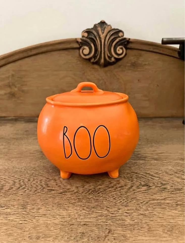 Rae Dunn orange boo mini cauldron canister - 5" diameter 4" high