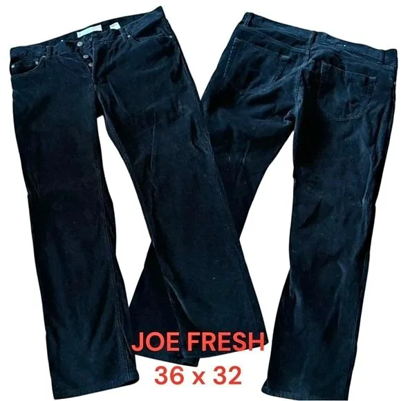 JOE FRESH Black Corduroy Button Fly Jeans 36x32