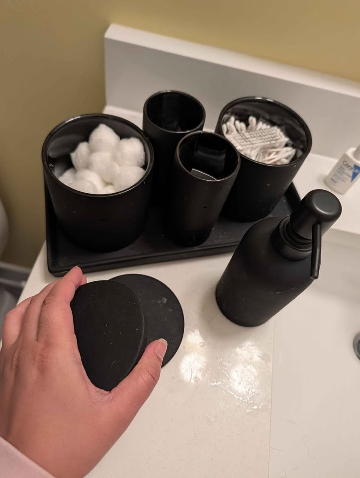 CB2 rubberized rubber coated bathroom accessories set - photo 3