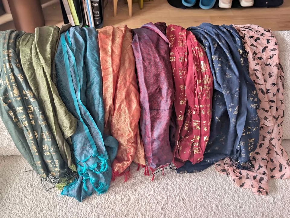 Set of eight (8) thin summer scarves fabric shawl hijabs