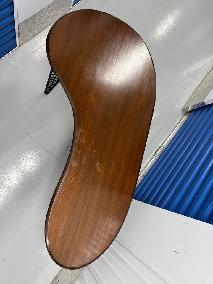 Kidney-Shaped Wooden Table with Metal Coil Legs - photo 3