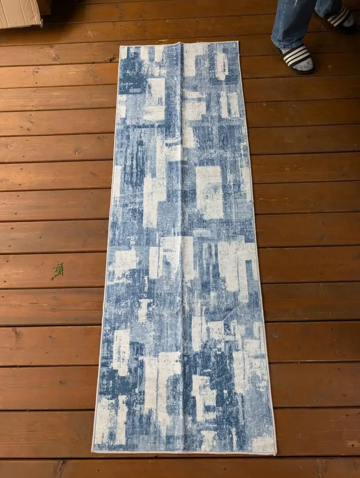 Indoor Runner - Modern abstract Geometric Pattern Cream / Blue image indicator(2)