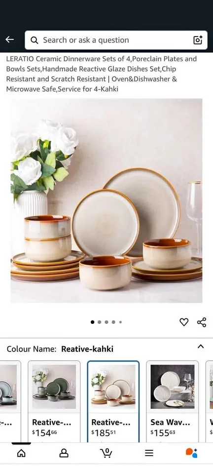LERATIO Ceramic Dinnerware Set for 4 - Kahki
