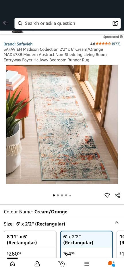 Safavieh Madison Cream/Orange Runner 2'2" x 6' - photo 3