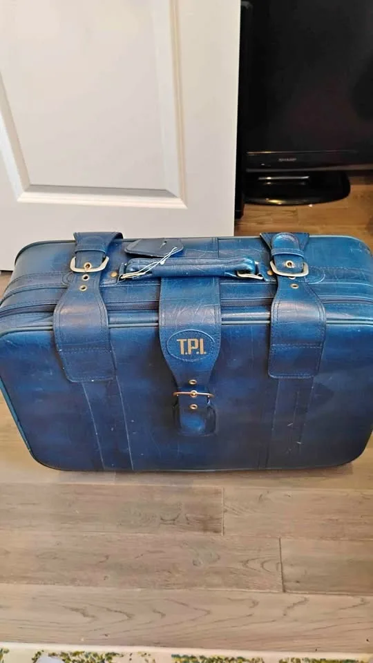 Vintage navy blue leather luggage