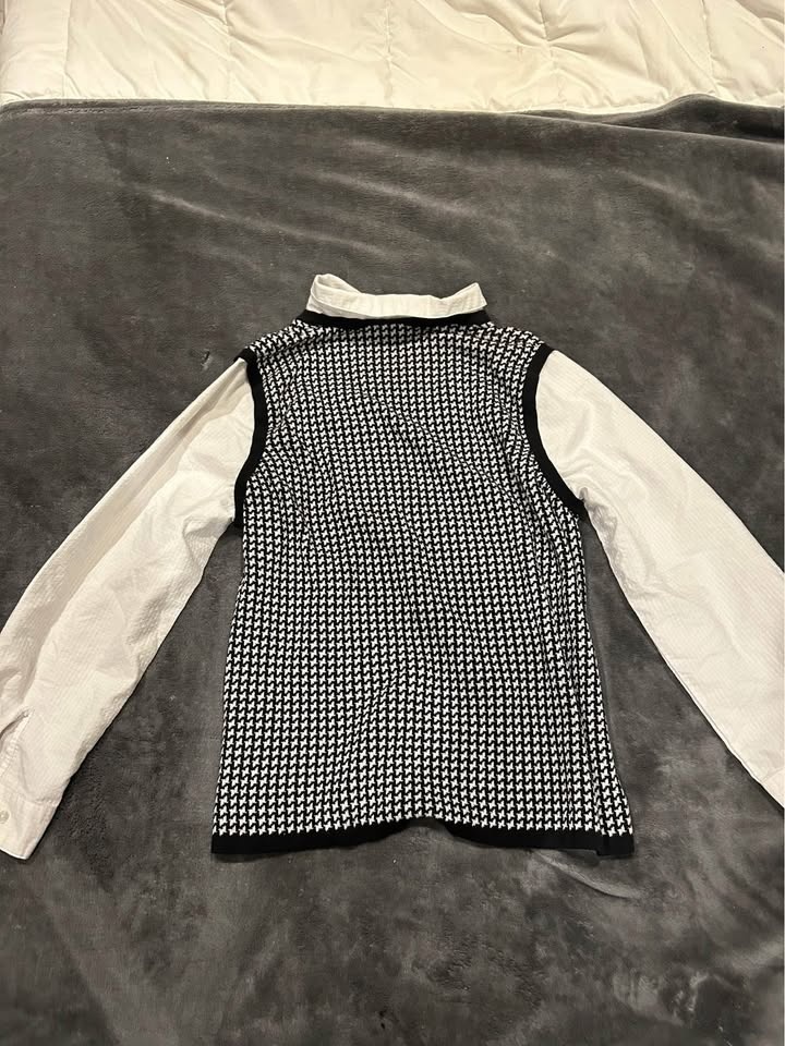 Alia Long Sleeve Button Up with Houndstooth Vest - photo 2