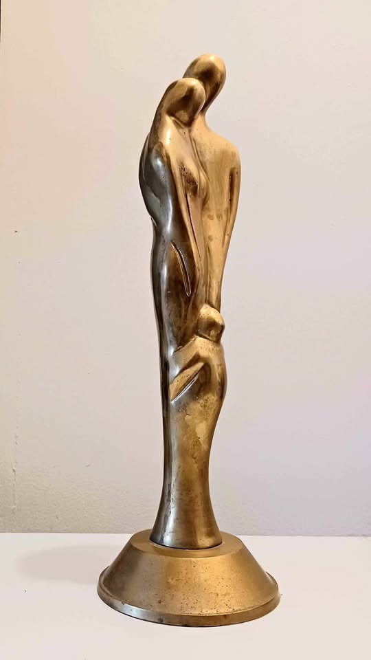 Mid Century Tall Brass Family Circle of Love Statue