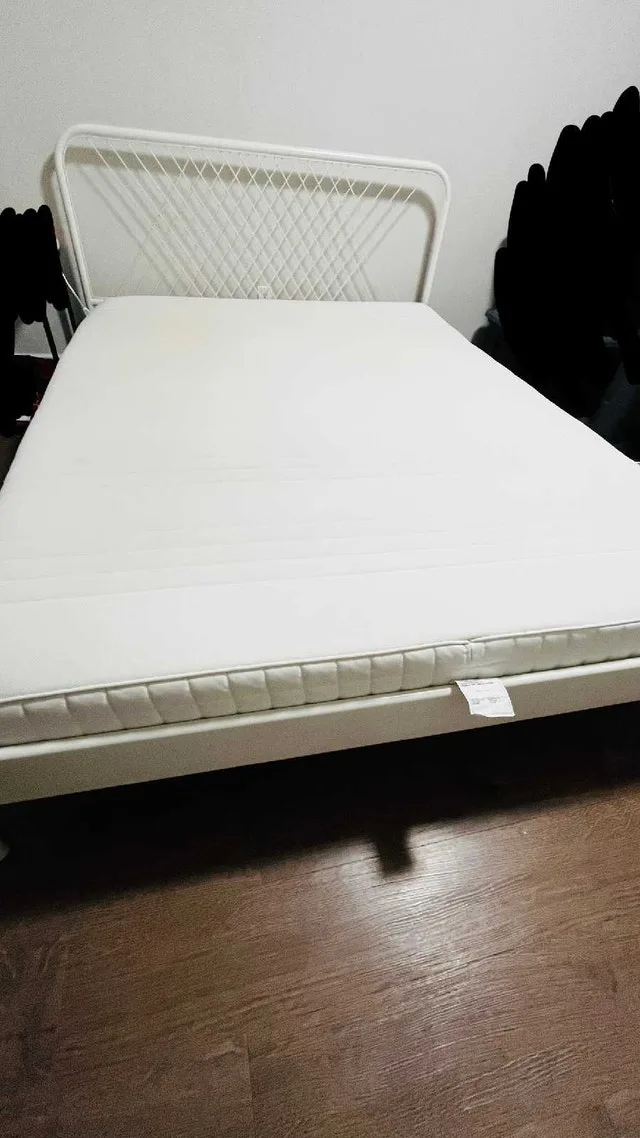 Queen size bed frame and mattress - Ikea
