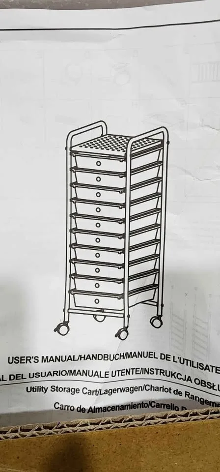 8 Drawer rolling storage Cart. PINK FRAME WHITE DRAWER