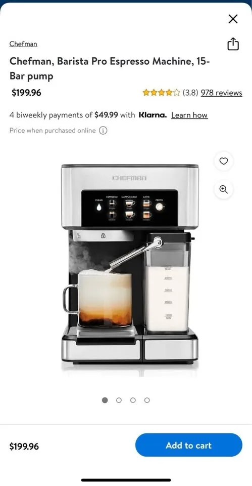 Chefman Barista Pro Espresso Machine, 15 Bar pump