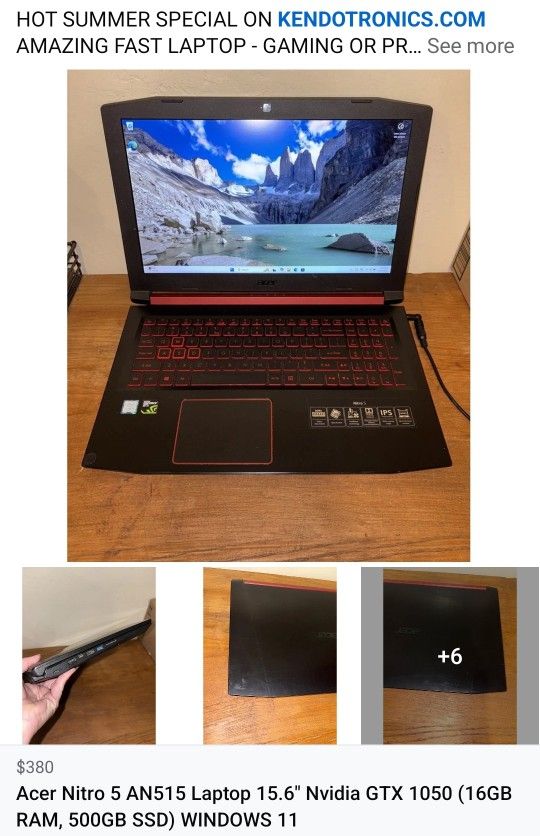 Acer Nitro 5 Laptop, i5-7300H, 16GB RAM, 500GB SSD