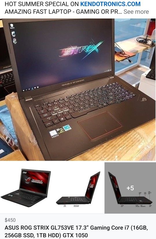 ASUS ROG STRIX GL753VE Gaming Laptop i7, 16GB, 256GB SSD
