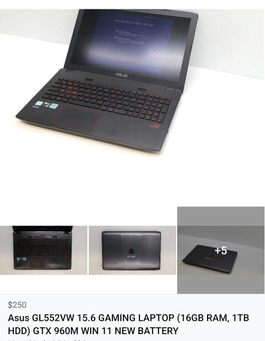 Asus Gaming Laptop (16GB RAM, 1TB HDD) GTX 960M Win 11