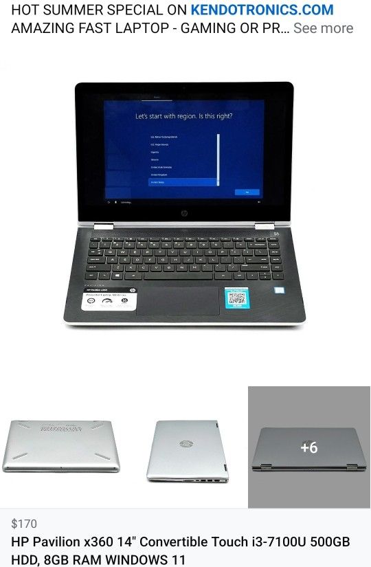 HP Pavilion x360 14" Convertible Touch i3 500GB HDD 8GB