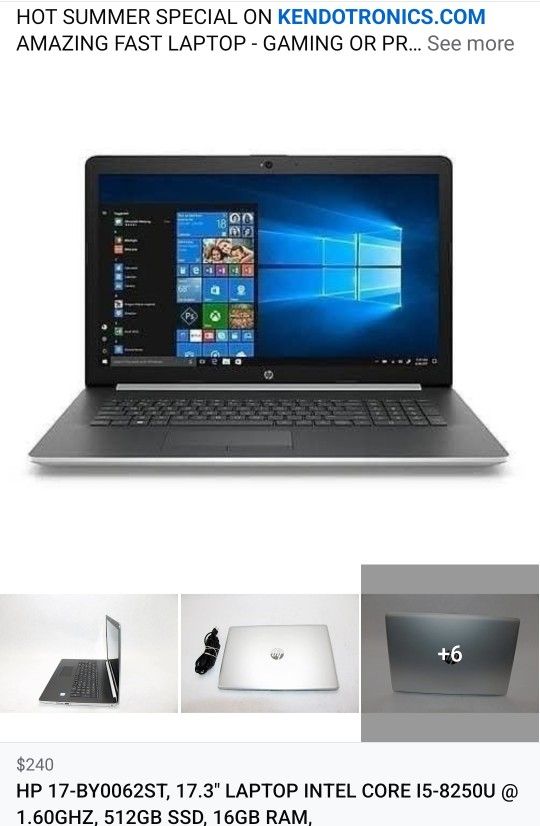 HP 17.3" Laptop i5-8250U, 512GB SSD, 16GB RAM, Win 11