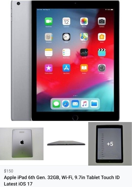 Apple iPad 6th Gen. 32GB, Wi-Fi, 9.7in Tablet Touch ID IOS 17