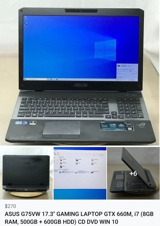 ASUS G75V Gaming Laptop i7, 16GB RAM, Dual HDD, Windows 10