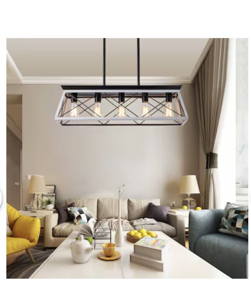 32 inch Black White Industrial 5 Light Pendant Chandelier Modern