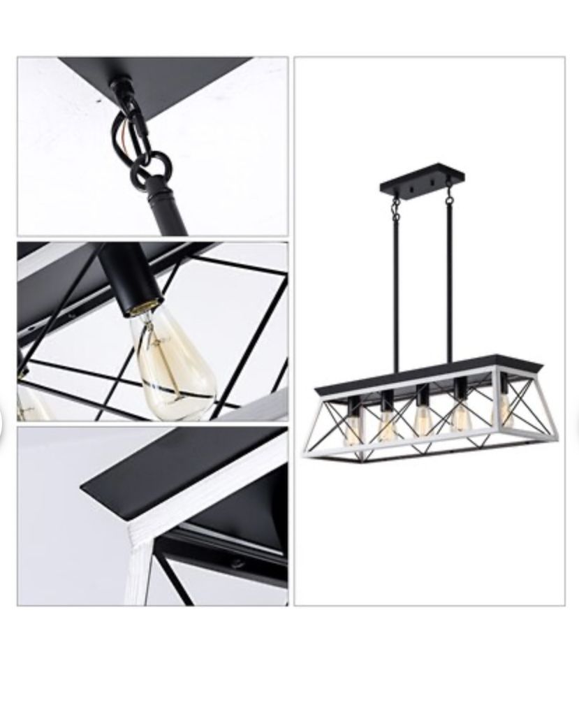 32 inch Black White Industrial 5 Light Pendant Chandelier Modern - photo 4