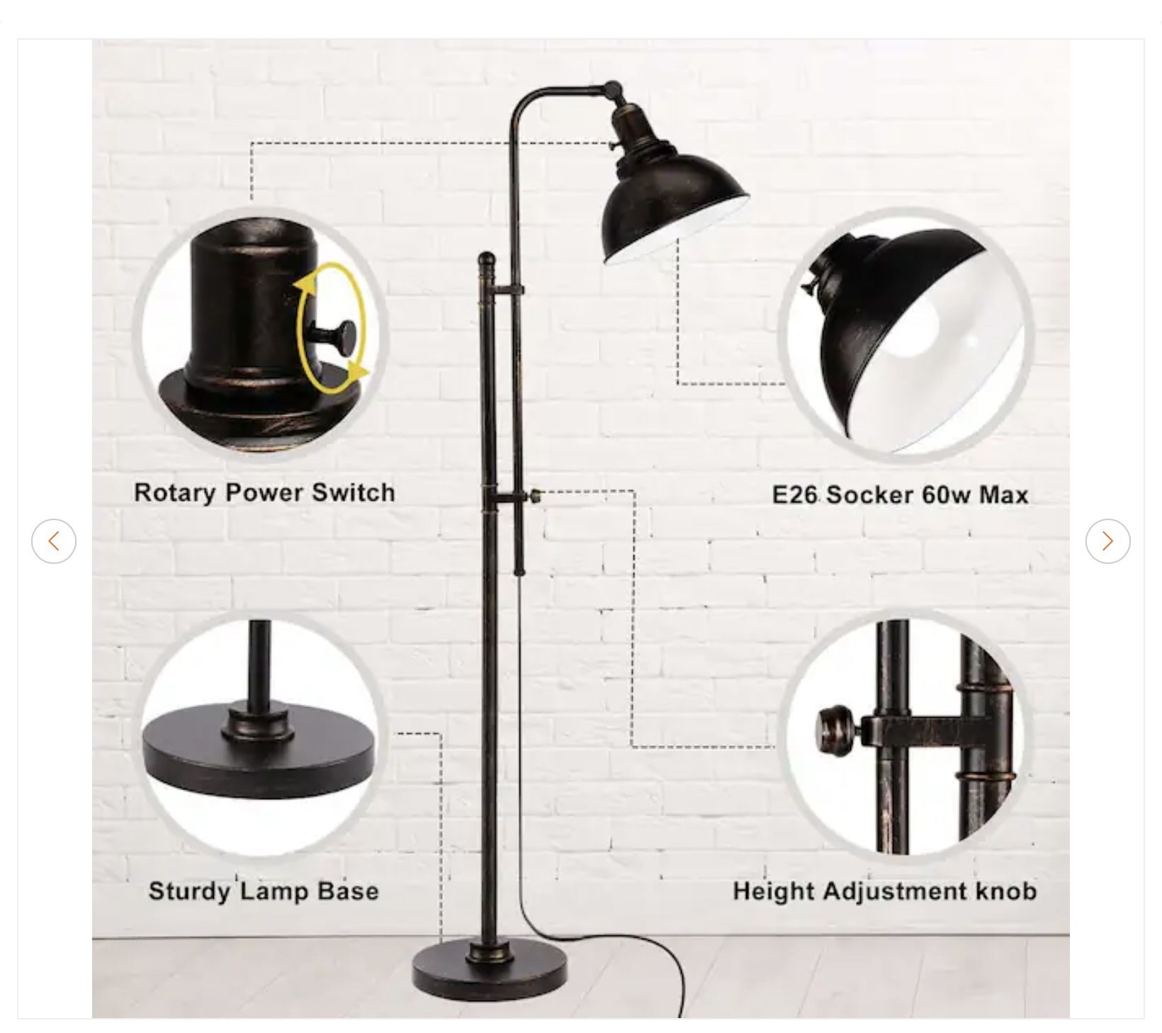 66 in. Black Paint Industrial Standing Lamp - New - photo 3