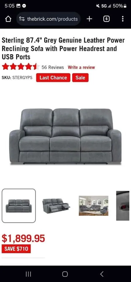 Pure leather Reclining 3 seat sofa