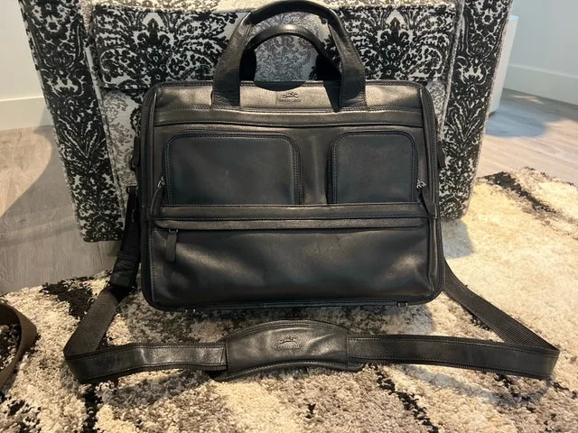 Mancini black leather laptop briefcase