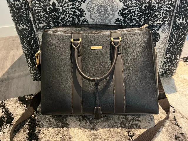 Brooks Brothers black pebbled leather work tote