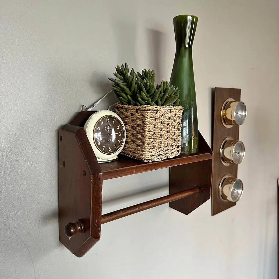 Vintage Wood Wall Shelf – Paper Towel or Tea Towel Rod