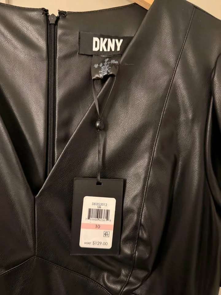 DKNY Black Sheath Dress Puff Sleeves V-Neck 10/2 image indicator(2)