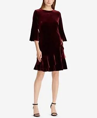Ralph Lauren Ruffle-Trim Velvet Dress - size 10/12
