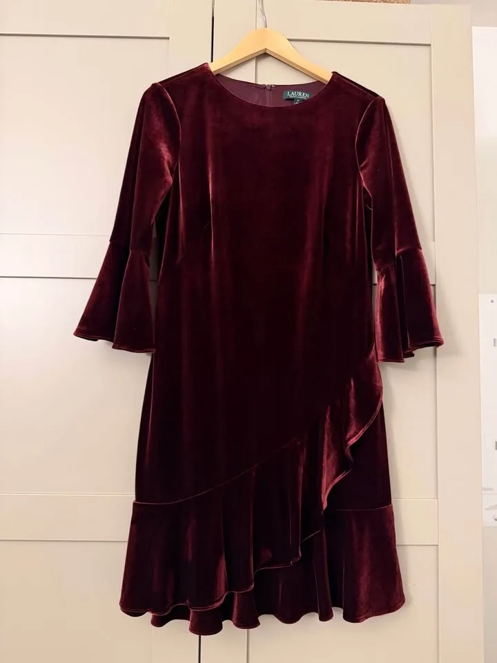 Ralph Lauren Ruffle-Trim Velvet Dress - size 10/12 image indicator(2)