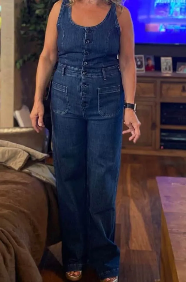 SILVER WIDE LEG BUTTON JUMPSUIT - Size 12/L31 image indicator(7)