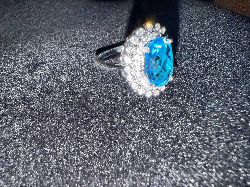18K White Gold Fill Blue Sapphire Ring