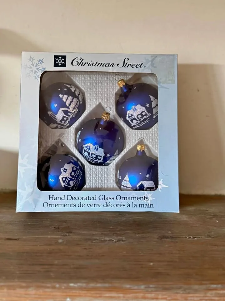 Rare Vintage HBC Cobalt Blue Glass Ornaments