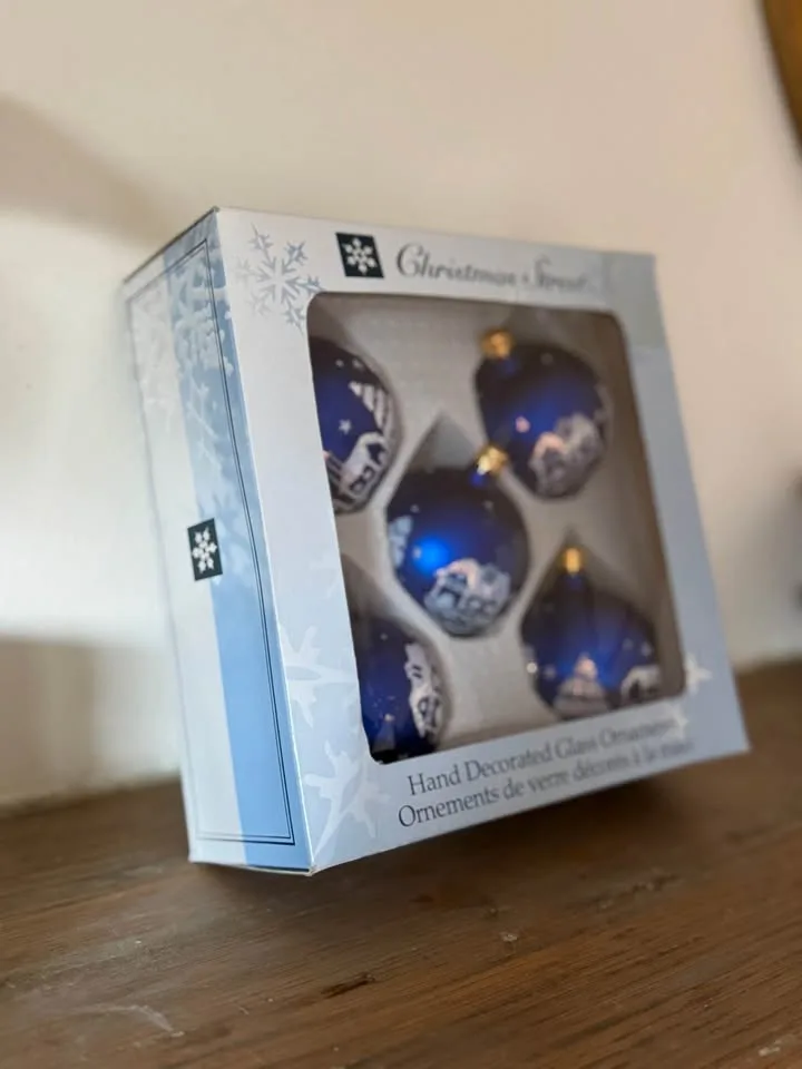 Rare Vintage HBC Cobalt Blue Glass Ornaments image indicator(2)