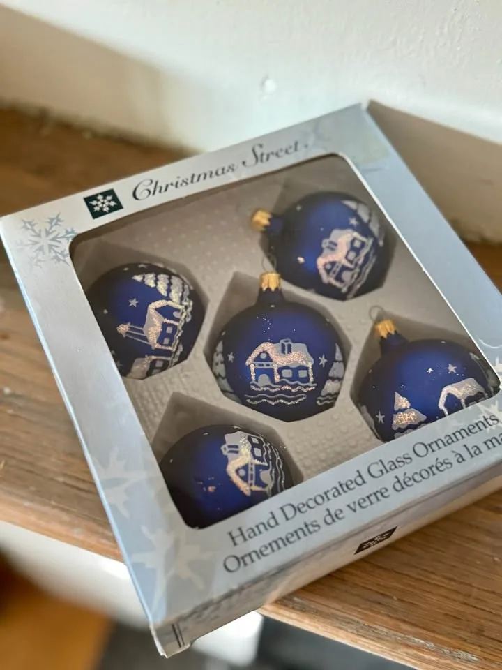 Rare Vintage HBC Cobalt Blue Glass Ornaments image indicator(3)