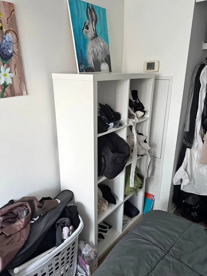 2 KALLAX Shelf Units, White/Oak, 77x147 cm