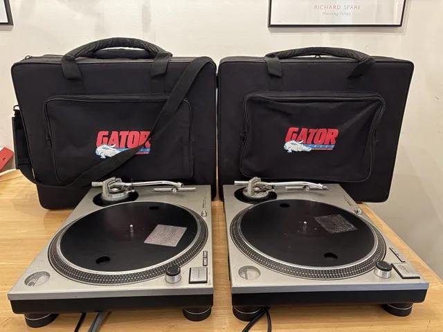 Two Silver Technics SL-1200MK2s with Cases