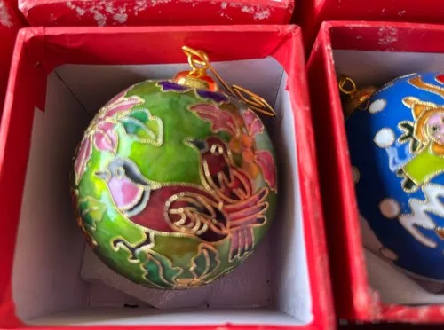Hand Crafted Cloisonne Enameled Christmas Ball Ornament Sold By image indicator(10)