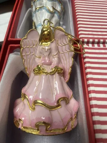Hand Crafted Cloisonne Enameled Christmas Angel Bell Ornament