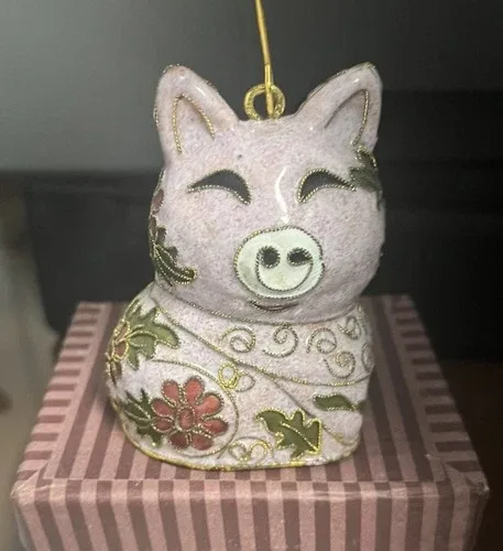 Hand Crafted Cloisonné Enameled Pig Bell Ornaments Sold By 1 Pie image indicator(4)