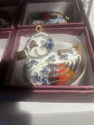 Hand Crafted Cloisonne Enameled Christmas Duckling Ornament image indicator(5)