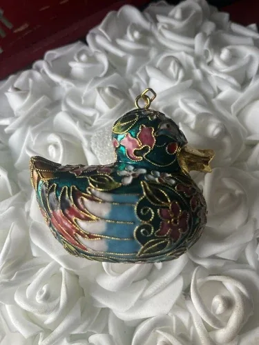 Hand Crafted Cloisonne Enameled Christmas Duckling Ornament image indicator(7)