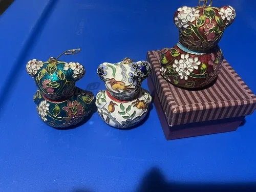 Hand Crafted Cloisonné Enameled Christmas Teddy Bear Ornament image indicator(3)