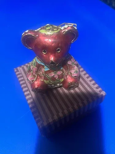 Hand Crafted Cloisonné Enameled Christmas Teddy Bear Ornament image indicator(4)