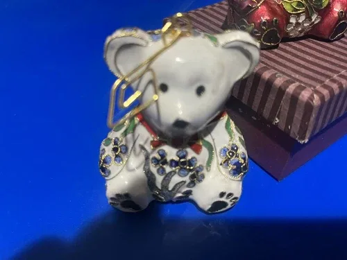 Hand Crafted Cloisonné Enameled Christmas Teddy Bear Ornament image indicator(5)