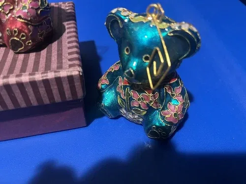 Hand Crafted Cloisonné Enameled Christmas Teddy Bear Ornament image indicator(6)
