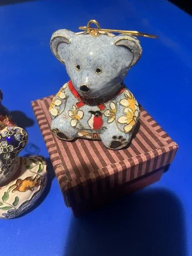 Hand Crafted Cloisonné Enameled Christmas Teddy Bear Ornament image indicator(7)