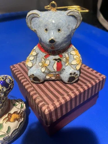 Hand Crafted Cloisonné Enameled Christmas Teddy Bear Ornament image indicator(8)