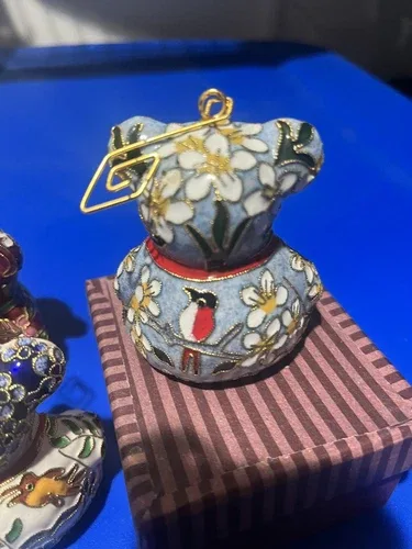 Hand Crafted Cloisonné Enameled Christmas Teddy Bear Ornament image indicator(9)